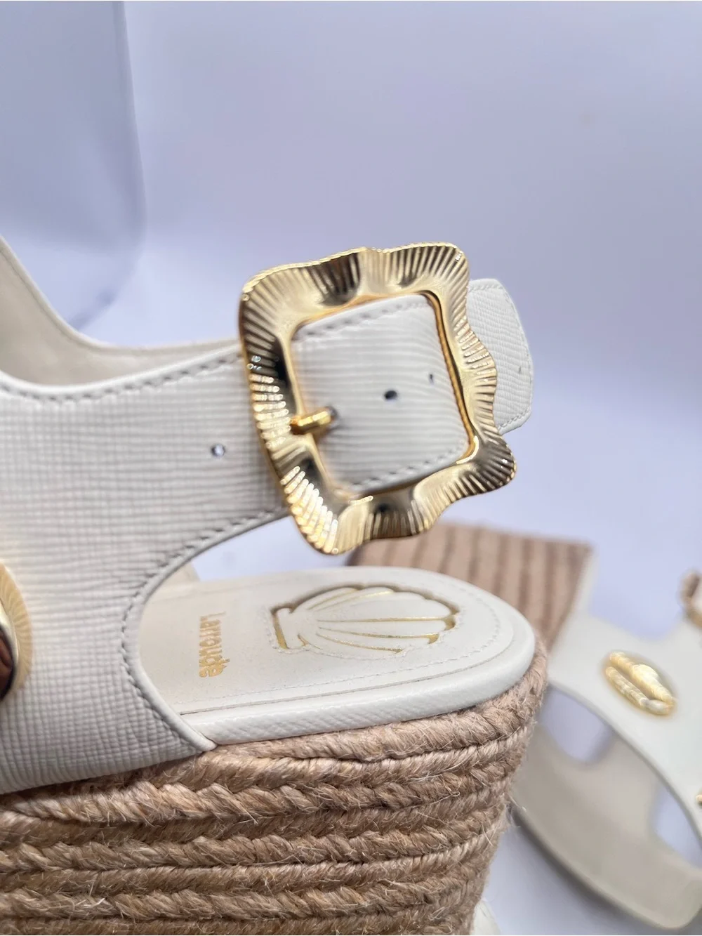 Larroude x Rosewood Madison New Espadrille Women's 8 Cream Wedge Sandals-Shells